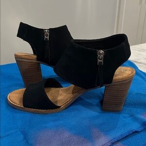 Toms Black Suede Block Heel Sandals for Women